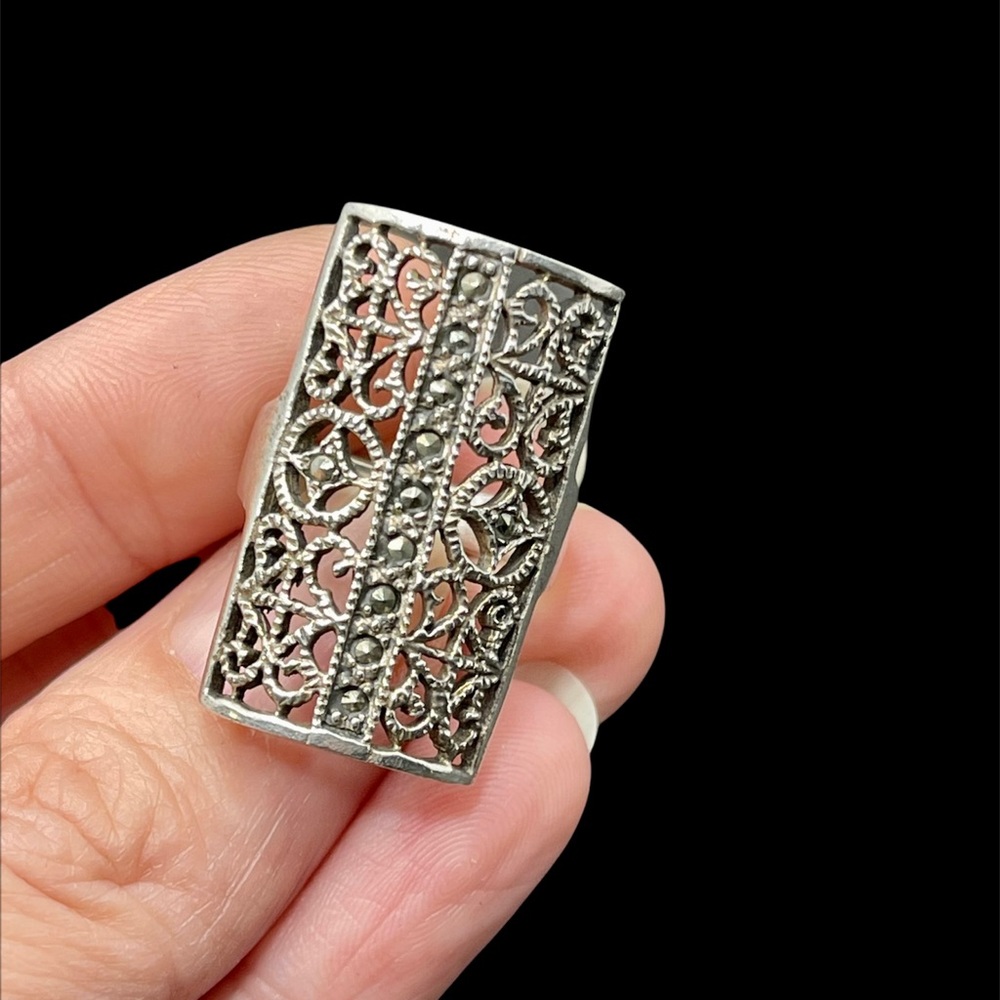 Sterling silver and marcasite ring